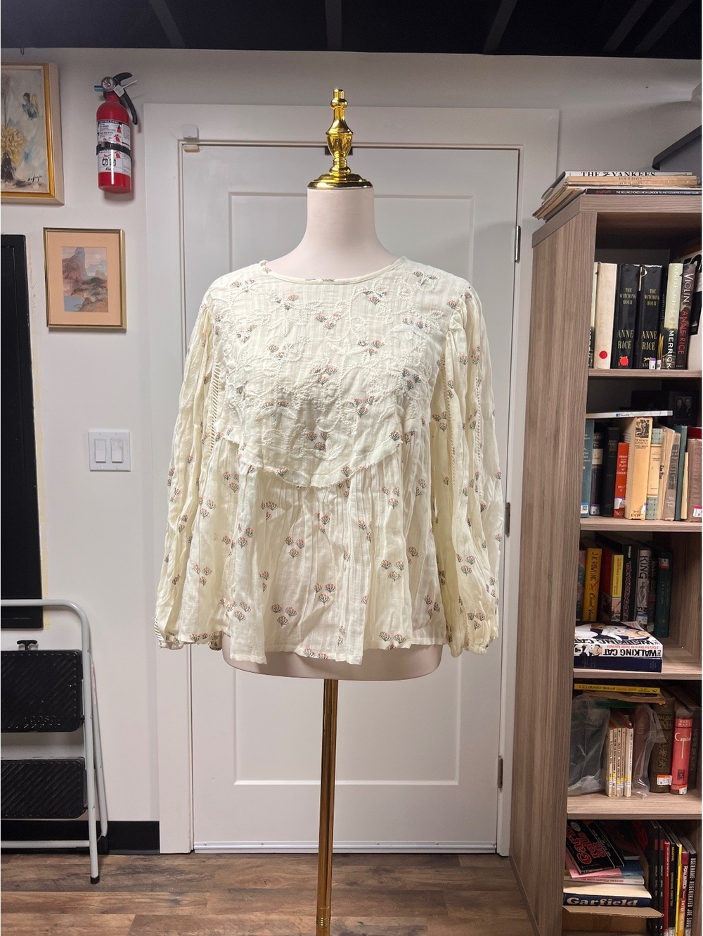 Mercer Madison Cream Boho Embroidered Long Sleeve Blouse S